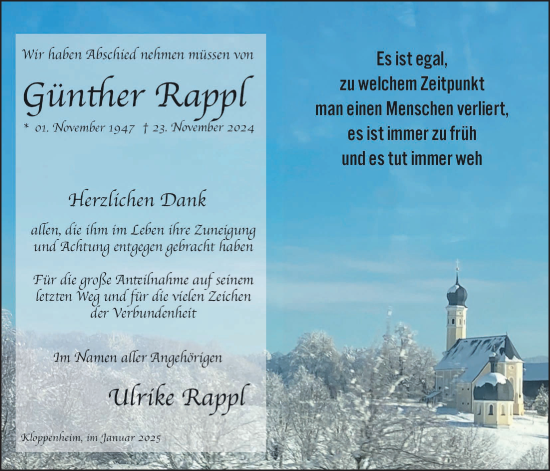 Traueranzeige von Günther Rappl von Bad Vilbel/Karben