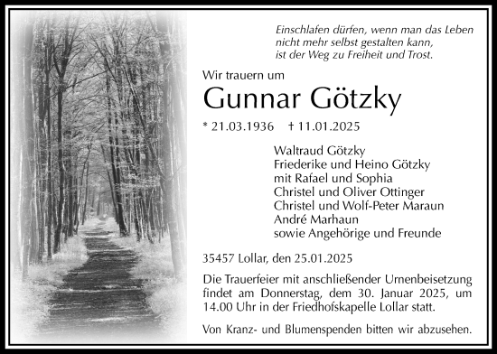 Traueranzeige von Gunnar Götzky von Giessener Anzeiger