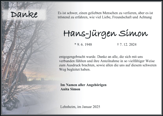 Traueranzeige von Hans-Jürgen Simon von Giessener Allgemeine, Alsfelder Allgemeine