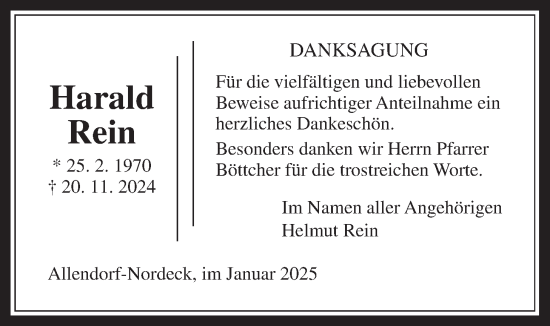Traueranzeige von Harald Rein von Allendorfer Mitteilungen