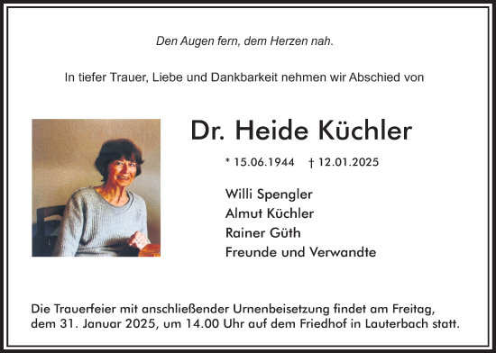 Traueranzeige von Heide Küchler von Lauterbacher Anzeiger