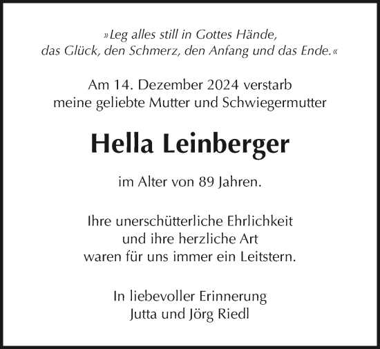 Traueranzeige von Hella Leinberger von Giessener Anzeiger