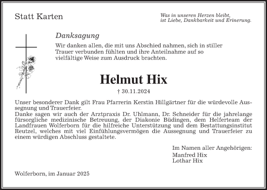 Traueranzeige von Helmut Hix von Kreis-Anzeiger