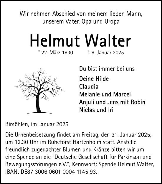 Traueranzeige von Helmut Walter von Usinger Anzeiger