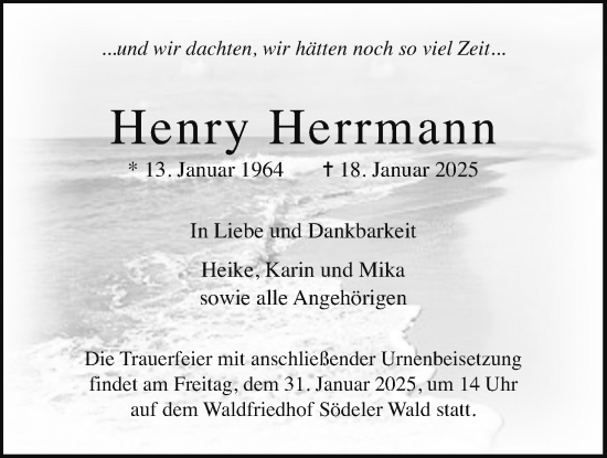Traueranzeige von Henry Herrmann von Butzbacher Zeitung