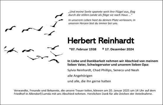 Traueranzeige von Herbert Reinhardt von Allendorfer Mitteilungen