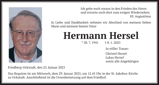 Traueranzeige von Hermann Hersel von Wetterauer Zeitung