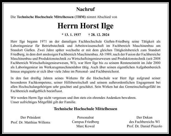 Traueranzeige von Horst Ilge von Wetterauer Zeitung
