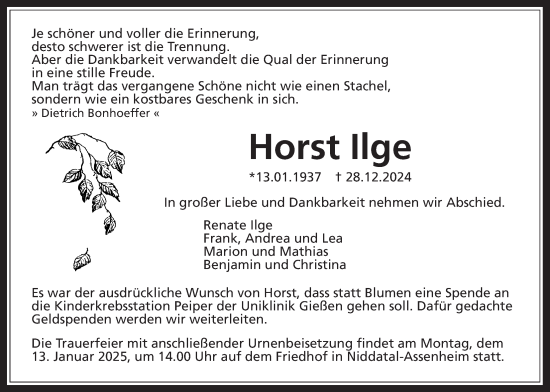 Traueranzeige von Horst Ilge von Wetterauer Zeitung