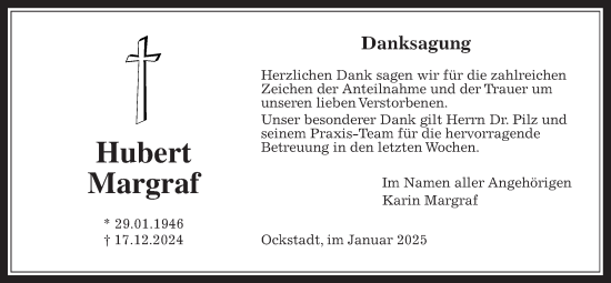 Traueranzeige von Hubert Margraf von Wetterauer Zeitung