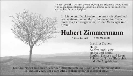 Traueranzeige von Hubert Zimmermann von Wetterauer Zeitung
