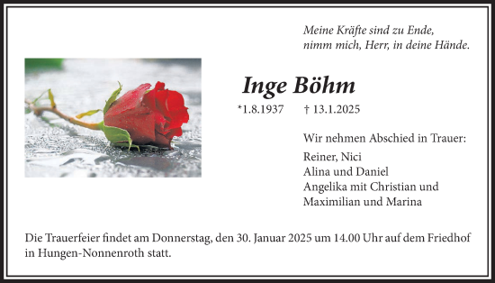 Traueranzeige von Inge Böhm von Licher Wochenblatt