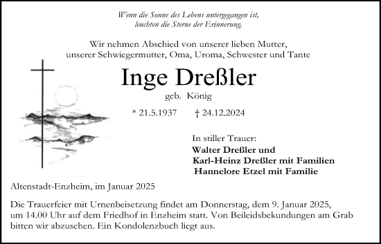 Traueranzeige von Inge Dreßler von Kreis-Anzeiger