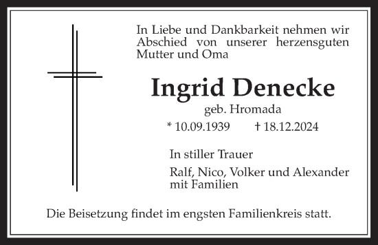 Traueranzeige von Ingrid Denecke von Bad Vilbel/Karben
