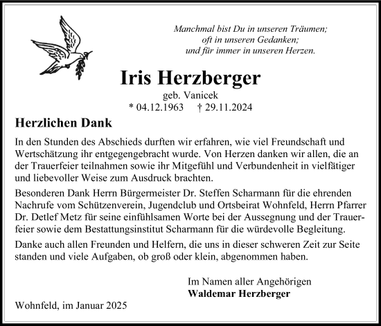 Traueranzeige von Iris Herzberger von Giessener Allgemeine, Alsfelder Allgemeine