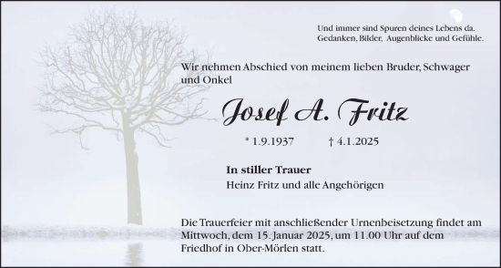 Traueranzeige von Josef Fritz von Wetterauer Zeitung