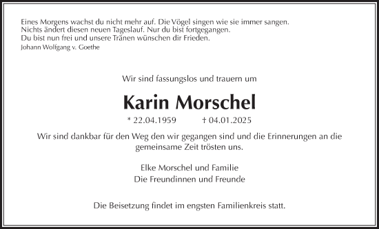Traueranzeige von Karin Morschel von Wetterauer Zeitung