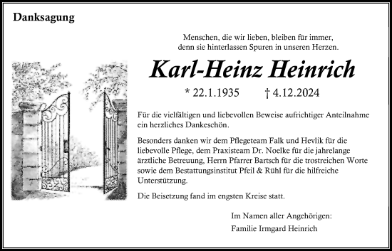 Traueranzeige von Karl-Heinz Heinrich von Alsfelder Allgemeine, Oberhessische Zeitung