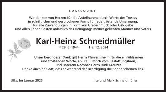 Traueranzeige von Karl-Heinz Schneidmüller von Kreis-Anzeiger