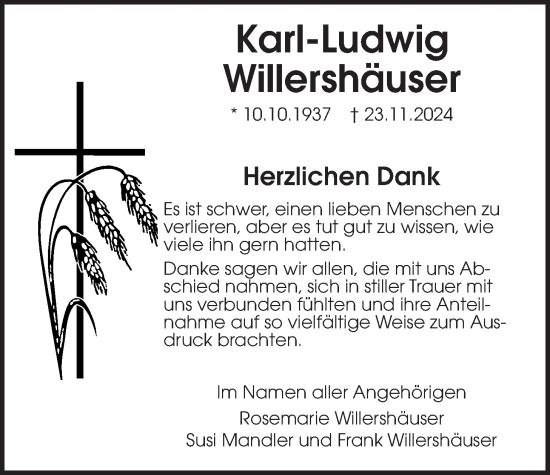 Traueranzeige von Karl-Ludwig Willershäußer von Giessener Anzeiger, Giessener Allgemeine, Alsfelder Allgemeine