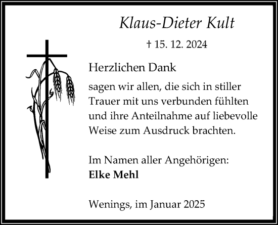 Traueranzeige von Klaus-Dieter Kult von Kreis-Anzeiger