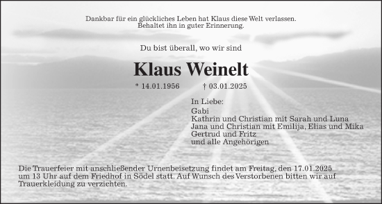 Traueranzeige von Klaus Weinelt von Wetterauer Zeitung