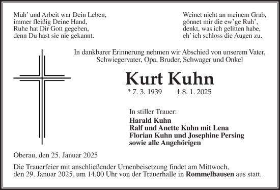 Traueranzeige von Kurt Kuhn von Kreis-Anzeiger