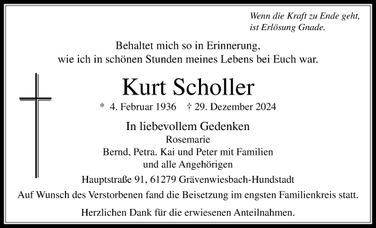 Traueranzeige von Kurt Scholler von Usinger Anzeigenblatt