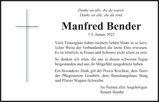 Traueranzeige von Manfred Bender von Butzbacher Zeitung