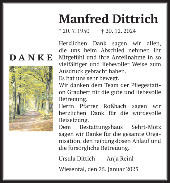 Traueranzeige von Manfred Dittrich von Butzbacher Zeitung