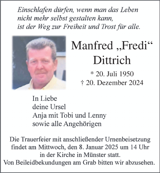 Traueranzeige von Manfred Dittrich von Butzbacher Zeitung