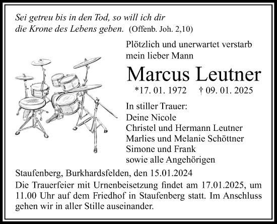 Traueranzeige von Marcus Leutner von Giessener Anzeiger, Giessener Allgemeine, Alsfelder Allgemeine