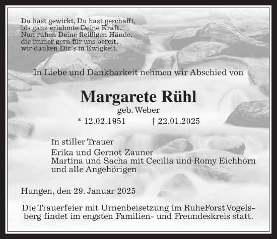 Traueranzeige von Margarete Rühl von Laubacher Anzeiger