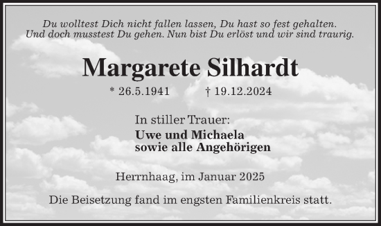 Traueranzeige von Margarete Silhardt von Kreis-Anzeiger