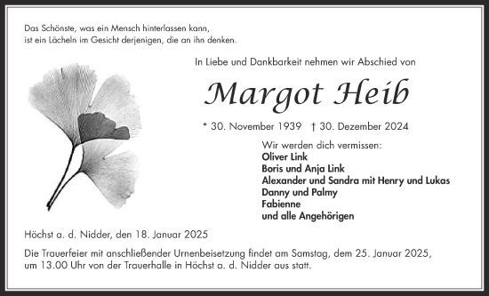 Traueranzeige von Margot Heib von Kreis-Anzeiger