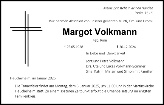 Traueranzeige von Margot Volkmann von Giessener Allgemeine, Alsfelder Allgemeine