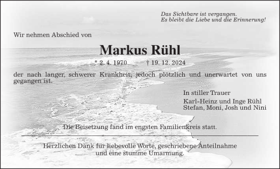 Traueranzeige von Markus Rühl von Butzbacher Zeitung