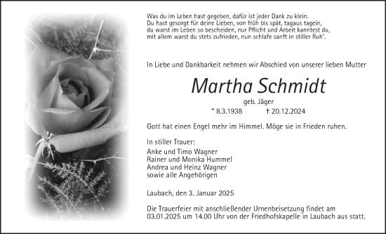 Traueranzeige von Martha Schmidt von Laubacher Anzeiger