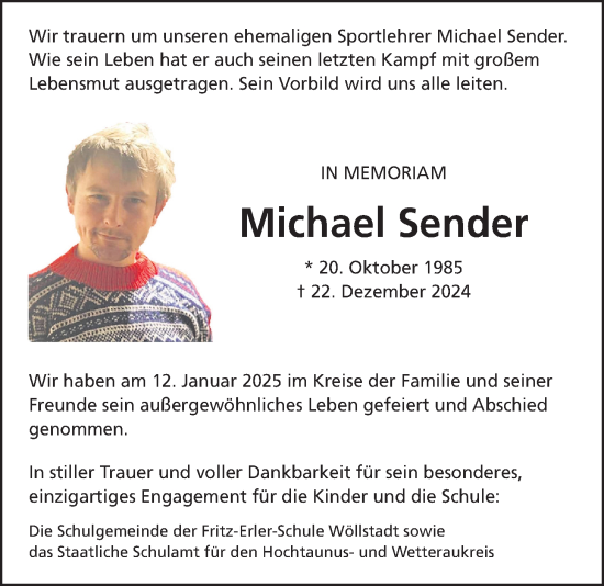 Traueranzeige von Michael Sender von Wetterauer Zeitung