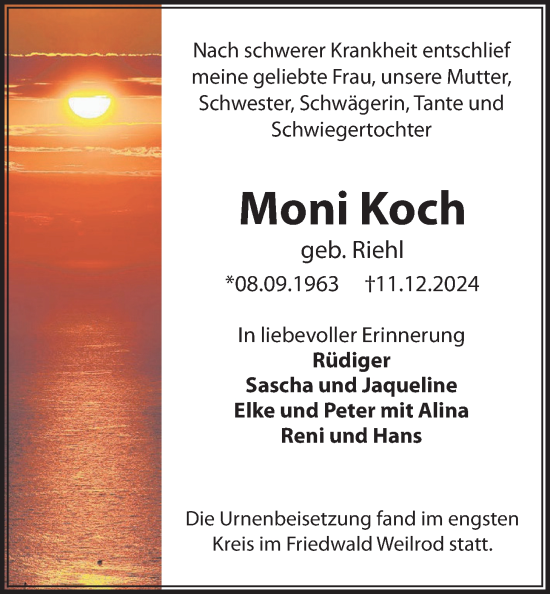 Traueranzeige von Moni Koch von Usinger Anzeigenblatt