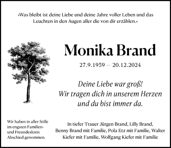 Traueranzeige von Monika Brand von Giessener Anzeiger