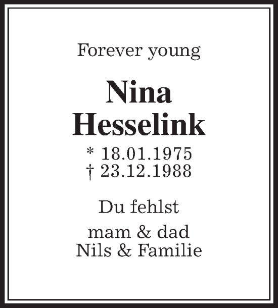 Traueranzeige von Nina Hesselink von Giessener Anzeiger, Giessener Allgemeine, Alsfelder Allgemeine