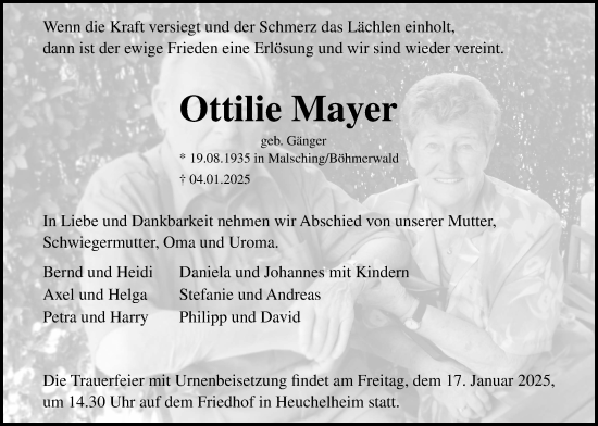 Traueranzeige von Ottilie Mayer von Wetterauer Zeitung