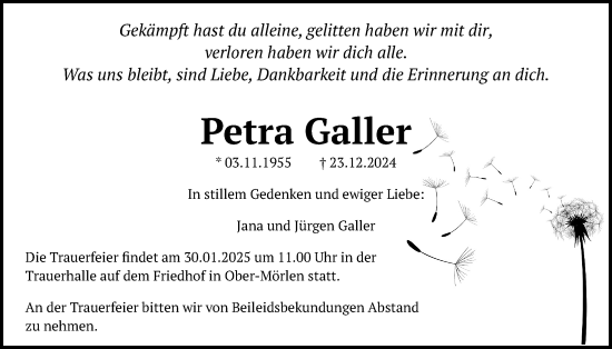 Traueranzeige von Petra Galler von Wetterauer Zeitung