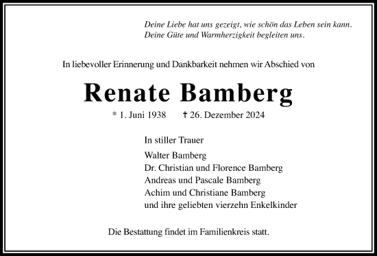 Traueranzeige von Renate Bamberg von Wetterauer Zeitung