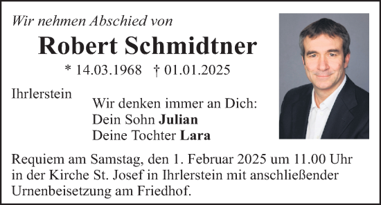 Traueranzeige von Robert Schmidtner von Giessener Anzeiger