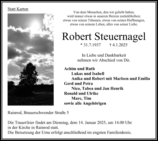 Traueranzeige von Robert Steuernagel von Oberhessische Zeitung