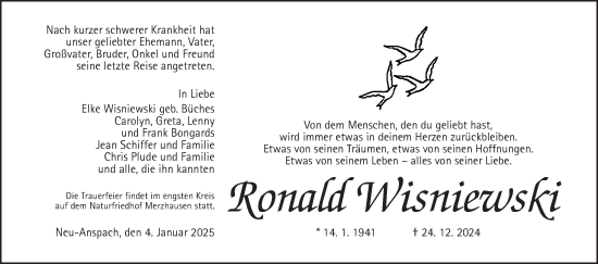 Traueranzeige von Ronald Wisniewski von Usinger Anzeiger
