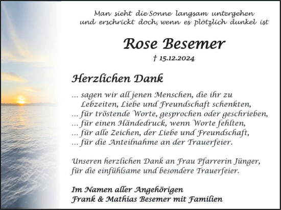 Traueranzeige von Rose Besemer von Kreis-Anzeiger