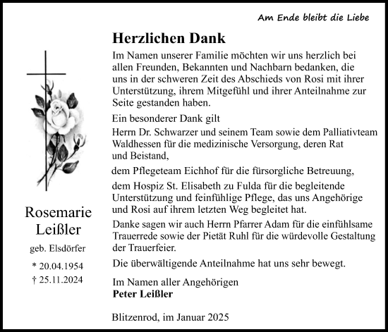 Traueranzeige von Rosemarie Leißler von Lauterbacher Anzeiger